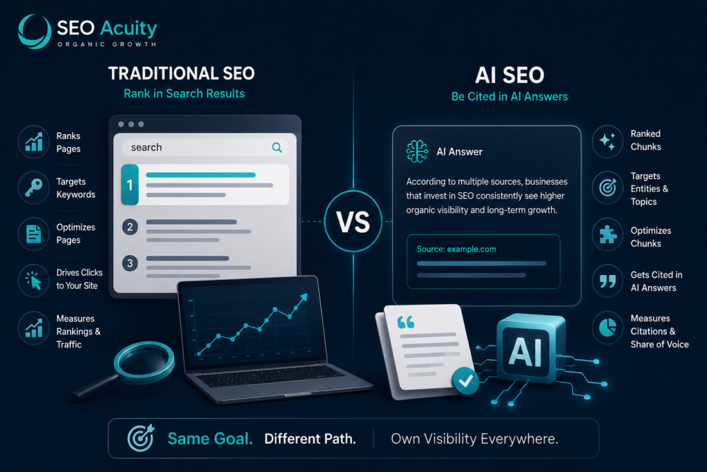 AI SEO vs Traditional SEO – What's the Difference and Do You Need Both? 1 AI SEO vs Traditional SEO – What’s the Difference and Do You Need Both?